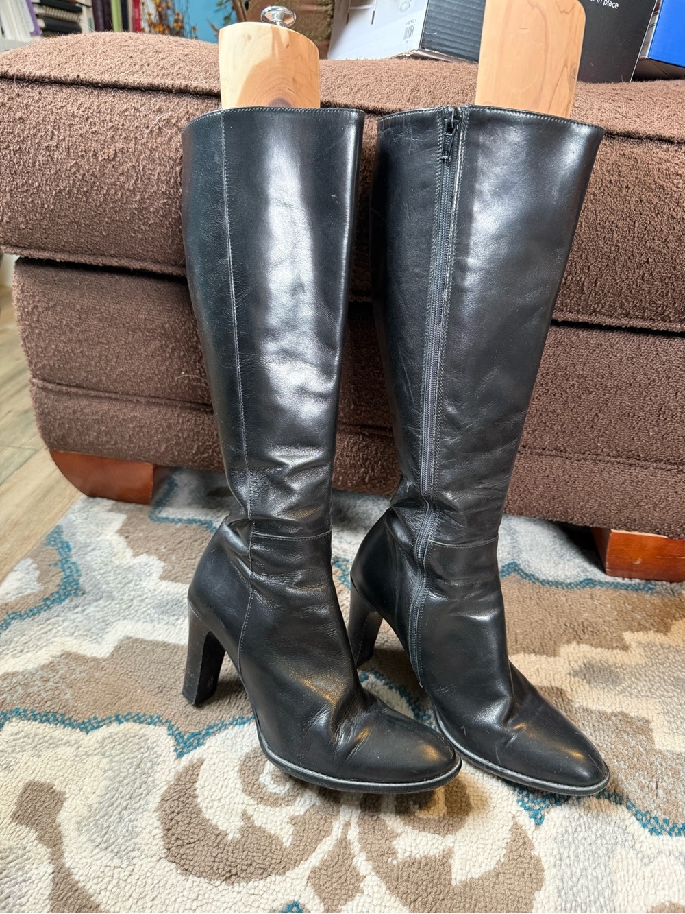 J. Crew Classic Black Knee-High Leather Heeled Boots